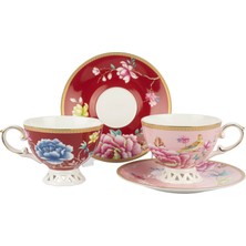 Es Dekor Verona 2li Pembe Bordo Çay Fincan Seti 200ML Butik Mutfak