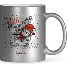BK Gift Kişiye Özel Noel Baba Mutlu Yıllar Gümüş Yaldızlı Kupa Bardak - 6