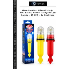 Terrien Gece Lambası Güvenlik Işığı Pilli Balıkçı Feneri - Sinyalli LED Lamba - 15 LED - Su Geçirmez