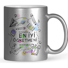 BK Gift Kişiye Özel Dünyanın En Iyi Öğretmeni Gümüş Yaldızlı Kupa Bardak - 8