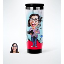 BK Gift Kişiye Özel Bayan Fotoğraf Sanatçısı Karikatürlü Çelik Termos Bardak - 1