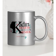 BK Gift Kişiye Özel Kadınlar Günü Gümüş Yaldızlı Kupa Bardak - 4