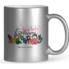 BK Gift Kişiye Özel Anaokulu Öğretmeni Gümüş Yaldızlı Kupa Bardak - 4