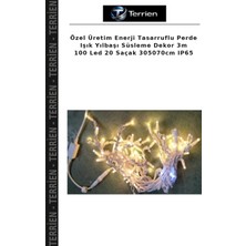Terrien Özel Üretim Enerji Tasarruflu Perde Işık Yılbaşı Süsleme Dekor 3m 100 LED 20 Saçak 305070CM IP65