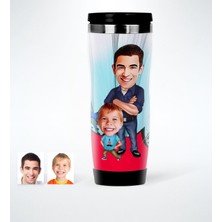 BK Gift Kişiye Özel Baba Oğul Karikatürlü Çelik Termos Bardak - 2