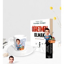 BK Gift Kişiye Özel Erkek Sınıf Öğretmeni Karikatürlü Türk Kahvesi Fincanı Ahşap Kitap Ayracı ve Öğretmen Olmak Kitabı Hediye Seti-1