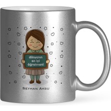 BK Gift Kişiye Özel Dünyanın En Iyi Öğretmeni Gümüş Yaldızlı Kupa Bardak - 17