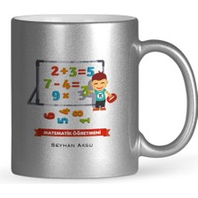 BK Gift Kişiye Özel Matematik Öğretmeni Gümüş Yaldızlı Kupa Bardak - 5