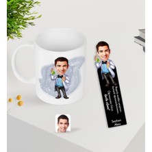 BK Gift Kişiye Özel Erkek Kimya Öğretmeni Karikatürlü Kupa Bardak ve Ahşap Kitap Ayracı-3