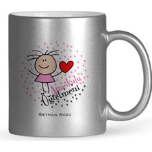 BK Gift Kişiye Özel Anaokulu Öğretmeni Gümüş Yaldızlı Kupa Bardak - 5