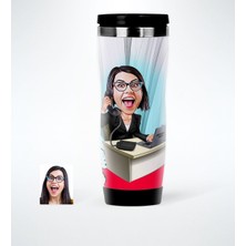 BK Gift Kişiye Özel Bayan Ceo Karikatürlü Çelik Termos Bardak - 1