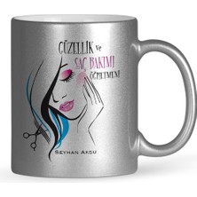 BK Gift Kişiye Özel Güzellik ve Saç Bakımı Öğretmeni Gümüş Yaldızlı Kupa Bardak