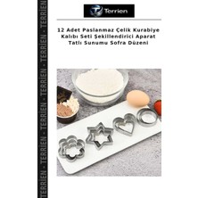 Terrien 12 Adet Paslanmaz Çelik Kurabiye Kalıbı Seti Şekillendirici Aparat Tatlı Sunumu Sofra Düzeni