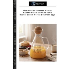 Terrien Özel Üretim Yuvarlak Mantar Kapaklı Sürahi 1500 ml Sofra Düzeni Sunum Gereci Dekoratif Eşya