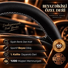 Mlh Store Skoda Octavia Uyumlu Dikmeli Deri Direksiyon Kılıfı - Siyah - Beyaz Dikiş