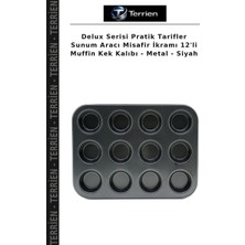 Terrien Delux Serisi Pratik Tarifler Sunum Aracı Misafir Ikramı 12'li Muffin Kek Kalıbı - Metal - Siyah