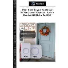 Terrien Özel Seri Beyaz Kablosuz Su Geçirmez Kapı Zili Kolay Montaj Bildirim Tadilat