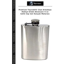 Terrien Premium Taşınabilir Şişe Arkadaşa Hediye Erkek Aksesuarı 6 Oz Çelik Cep Içki Kanyak Matarası