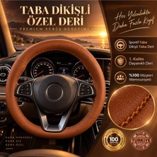 Mlh Store Peugeot 107 Uyumlu Dikmeli Deri Direksiyon Kılıfı - Taba Renk