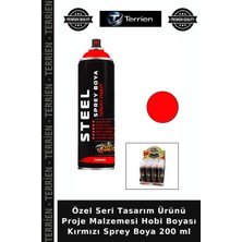 Terrien Özel Seri Tasarım Ürünü Proje Malzemesi Hobi Boyası Kırmızı Sprey Boya 200 ml