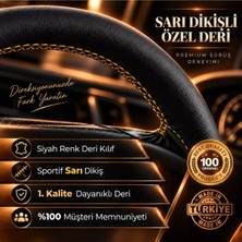 Mlh Store Renault Koleos Uyumlu Dikmeli Deri Direksiyon Kılıfı - Sarı Spor Dikiş