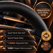 Mlh Store Opel Agila Uyumlu Dikmeli Deri Direksiyon Kılıfı - Siyah - Siyah Dikiş