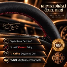 Mlh Store Fiat Marea Uyumlu Dikmeli Deri Direksiyon Kılıfı - Siyah - Kırmızı Dikiş