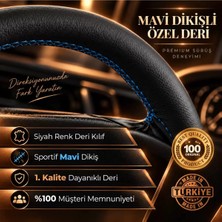 Mlh Store Bmw E34 Uyumlu Dikmeli Deri Direksiyon Kılıfı - Siyah - Mavi Dikiş