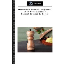Terrien Özel Üretim Bambu El Değirmeni 15 cm Sofra Aksesuarı Baharat Öğütücü Ev Gereci