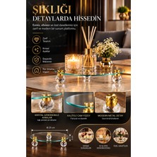 Asal Group Kristal Ayaklı Altın Detaylı Yuvarlak Cam Sunumluk ve Dekoratif Servis / Makyaj Standı / Organizer