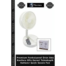 Terrien Premium Fonksiyonel Ürün Oda Konforu Ofis Gereci Teleskopik Katlanır Şarjlı Sessiz Fan