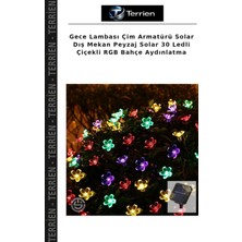 Terrien Gece Lambası Çim Armatürü Solar Dış Mekan Peyzaj Solar 30 Ledli Çiçekli Rgb Bahçe Aydınlatma