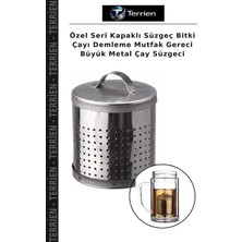 Terrien Özel Seri Kapaklı Süzgeç Bitki Çayı Demleme Mutfak Gereci Büyük Metal Çay Süzgeci