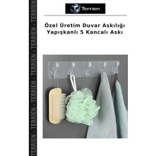 Terrien Özel Üretim Duvar Askılığı Yapışkanlı 5 Kancalı Askı