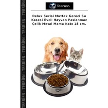 Terrien Delux Serisi Mutfak Gereci Su Kasesi Evcil Hayvan Paslanmaz Çelik Metal Mama Kabı 18 Cm.