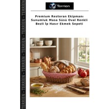 Terrien Premium Restoran Ekipmanı Sunumluk Masa Süsü Oval Renkli Bezli Ip Hasır Ekmek Sepeti