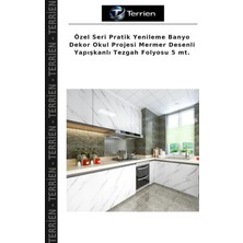 Terrien Özel Seri Pratik Yenileme Banyo Dekor Okul Projesi Mermer Desenli Yapışkanlı Tezgah Folyosu 5 Mt.