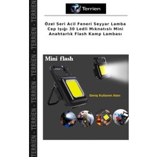 Terrien Özel Seri Acil Feneri Seyyar Lamba Cep Işığı 30 Ledli Mıknatıslı Mini Anahtarlık Flash Kamp Lambası