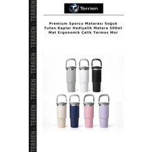 Terrien Premium Sporcu Matarası Soğuk Tutan Kaplar Hediyelik Matara 500ML Mat Ergonomik Çelik Termos Mor