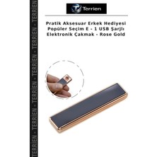 Terrien Pratik Aksesuar Erkek Hediyesi Popüler Seçim E - 1 USB Şarjlı Elektronik Çakmak - Rose Gold