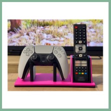 Bşk Virgo 3D Baskı Oyun Kolu ve Tv Kumanda Standı Çift Bölmeli Masaüstü Kumanda Tutucu Organizer - Pembe BSK2026