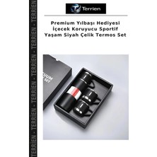 Terrien Premium Yılbaşı Hediyesi Içecek Koruyucu Sportif Yaşam Siyah Çelik Termos Set
