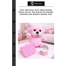 Terrien Tatlı Hatıralar Şirin Obje Pembe Peluş Ayıcık, Kar Küresi ve Pembe Çikolata Not Defteri Hediye Seti