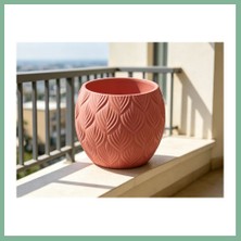 Bşk Virgo 3D Baskı Yapraklı Desenli Yuvarlak Saksı Tepsili Süzdürmeli Bitki Saksısı 15 cm Dekoratif Çiçek - Kırmızı BSK2026