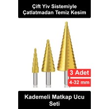 Wonara #kademelimatkapucu 3'lü Kademeli Matkap Ucu Seti Hss Yüksek Hız Çeliği Kalay Kaplamalı Sac Delme Panç Çift Yivli 4-32 mm Basamaklı Konik Delik Açma Uç Takımı Atölye Tamirat Metal Delgi Aparatı