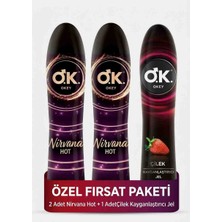 Okey Nirvana Hot Isıtıcı ve Afrodizyak Etkili Uyarıcı Jel (2 Adet) + Okey Çilek Kayganlaştırıcı Jel (1 Adet)