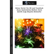 Terrien Delux Serisi 7m 30 LED Yusufçuk Kuşu Aydınlatma Balkon Süsü Şenlik Işığı Büyülü Atmosfer
