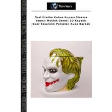 Terrien Özel Üretim Kahve Kupası Sinema Temalı Mutfak Gereci 3D Kapaklı Joker Tasarımlı Porselen Kupa Bardak