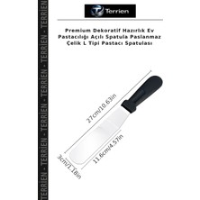 Terrien Premium Dekoratif Hazırlık Ev Pastacılığı Açılı Spatula Paslanmaz Çelik L Tipi Pastacı Spatulası