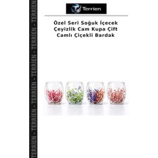Terrien Özel Seri Soğuk Içecek Çeyizlik Cam Kupa Çift Camlı Çiçekli Bardak